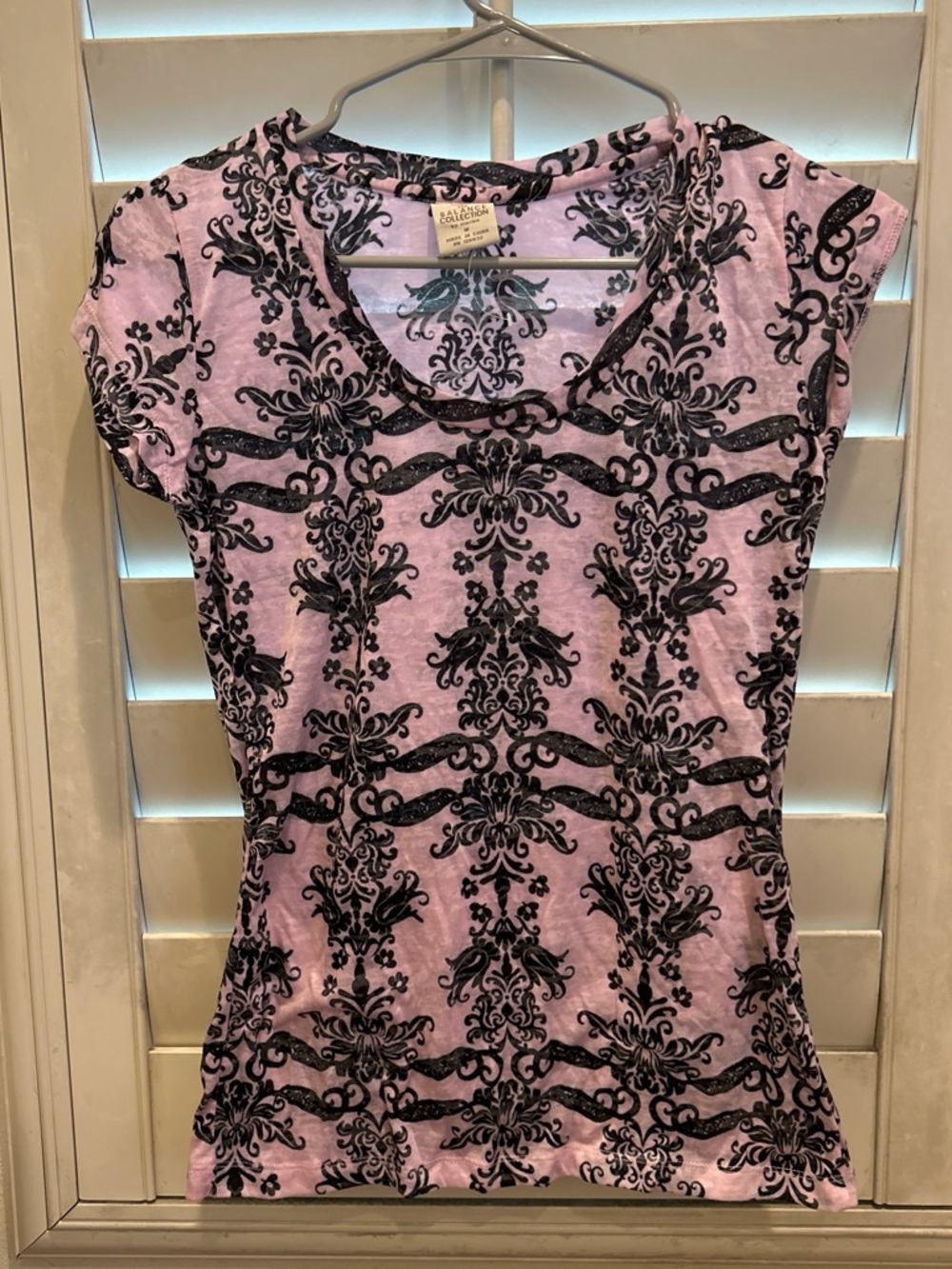 Marika Lavender and Black Damask Short Sleeve Tee